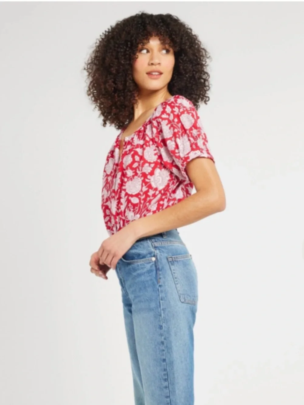 NWT Mille Naomi Red Zinnia Blouson Short Sleeve Top Size XS - Picture 2 of 10